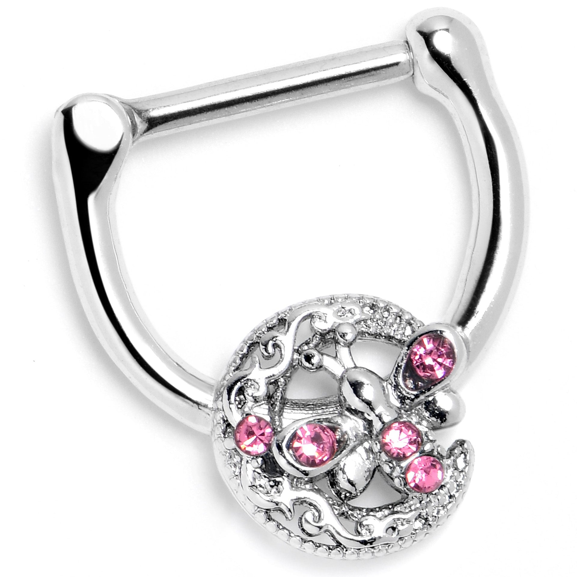16G 5/16 Pink Gem Lunar Dragonfly Cartilage Clicker