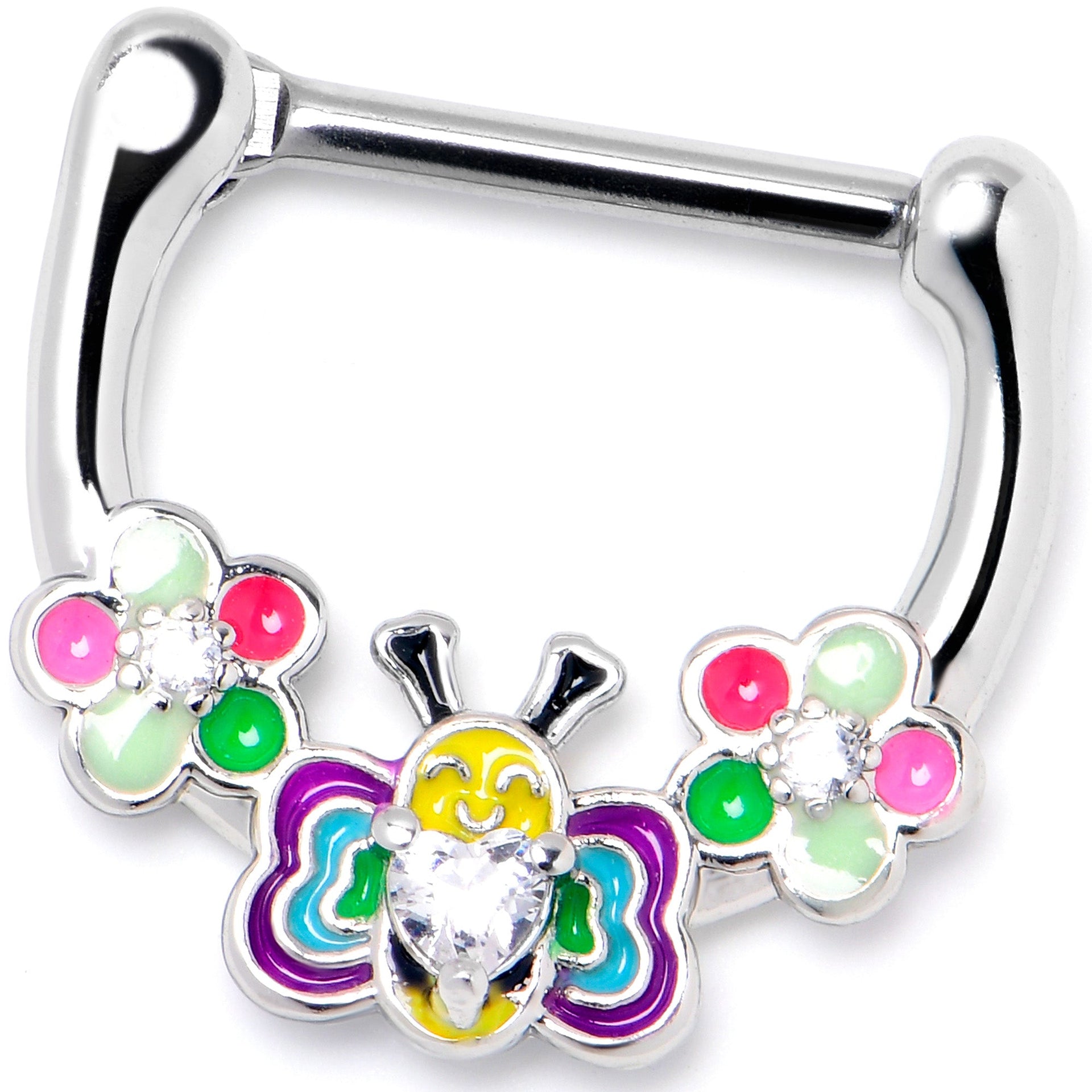 16G 5/16 Clear CZ Gem Butterfly Love Bug Flower Cartilage Clicker