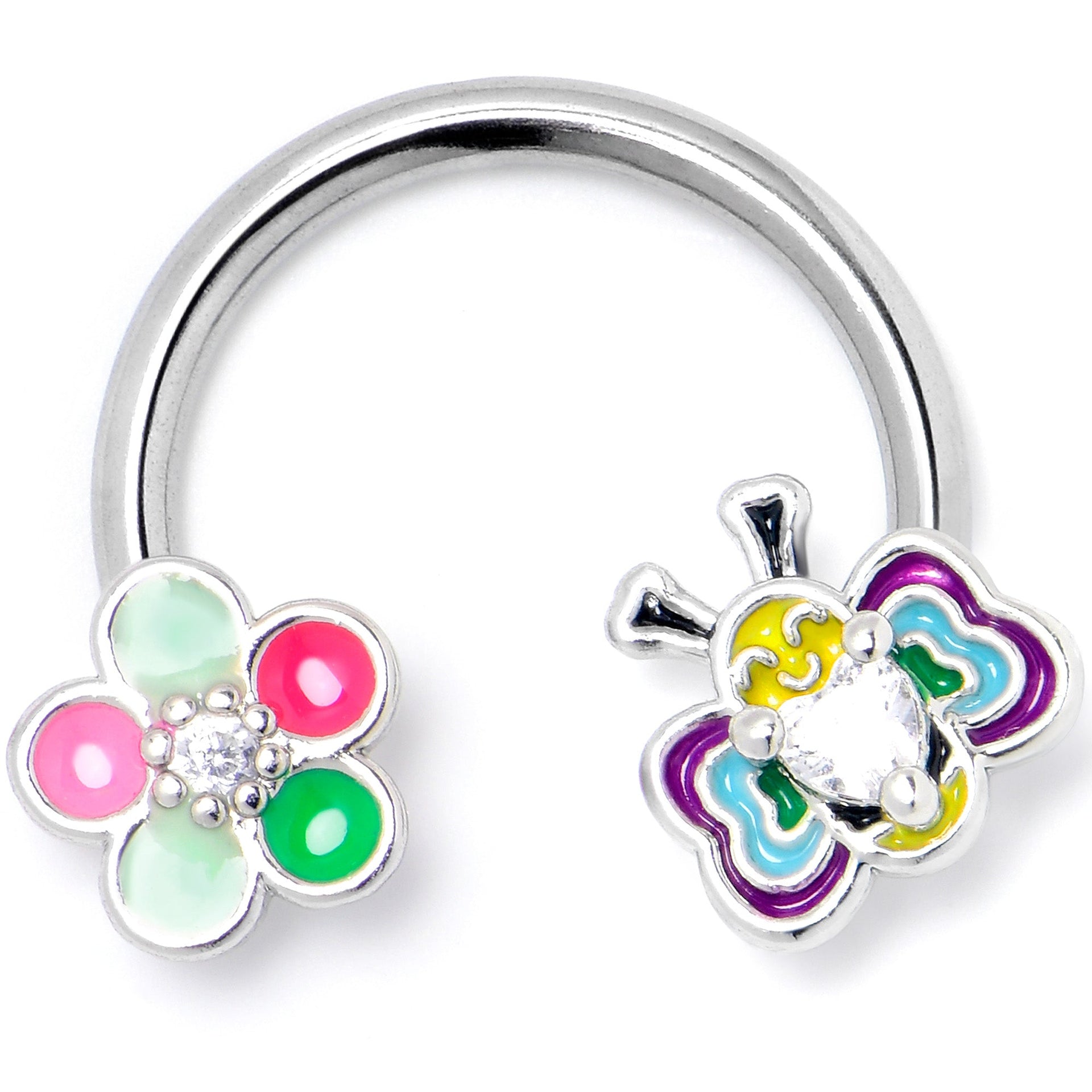 16G 3/8 Clear CZ Gem Butterfly Love Bug Horseshoe Circular Barbell