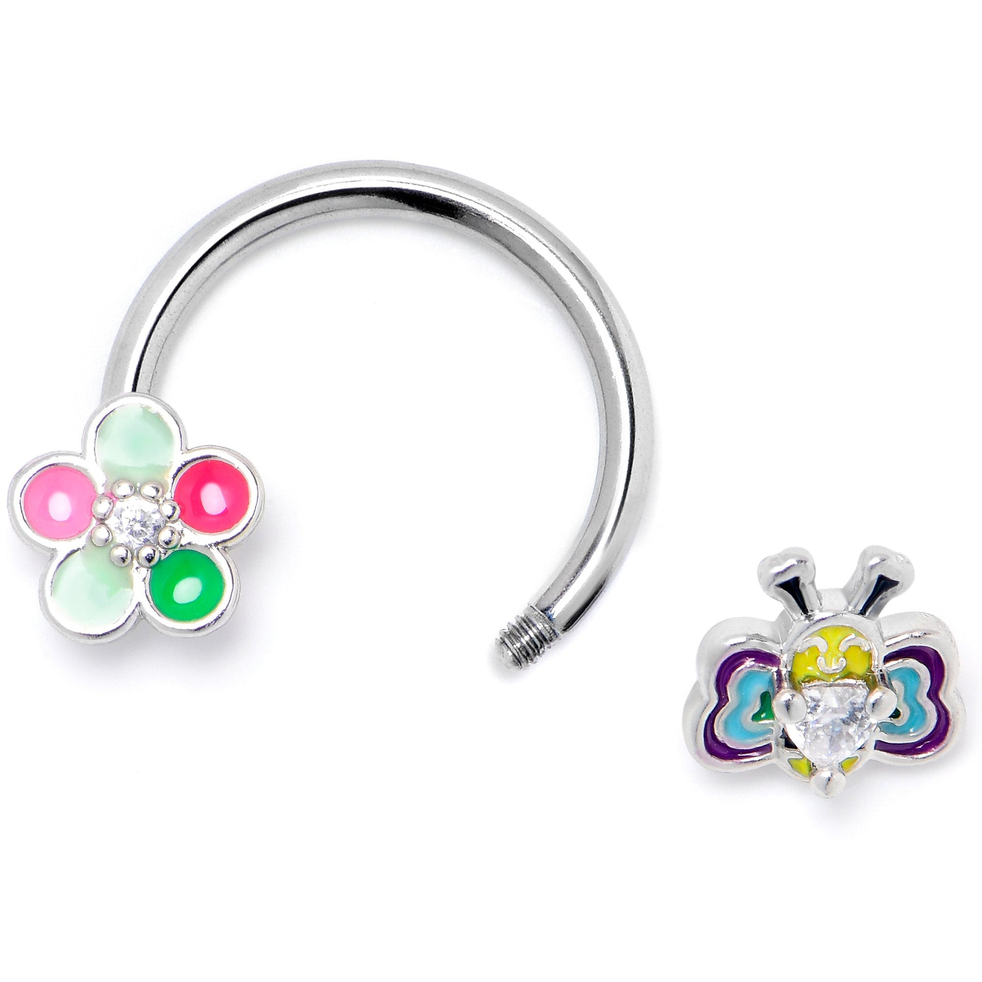 16G 3/8 Clear CZ Gem Butterfly Love Bug Horseshoe Circular Barbell