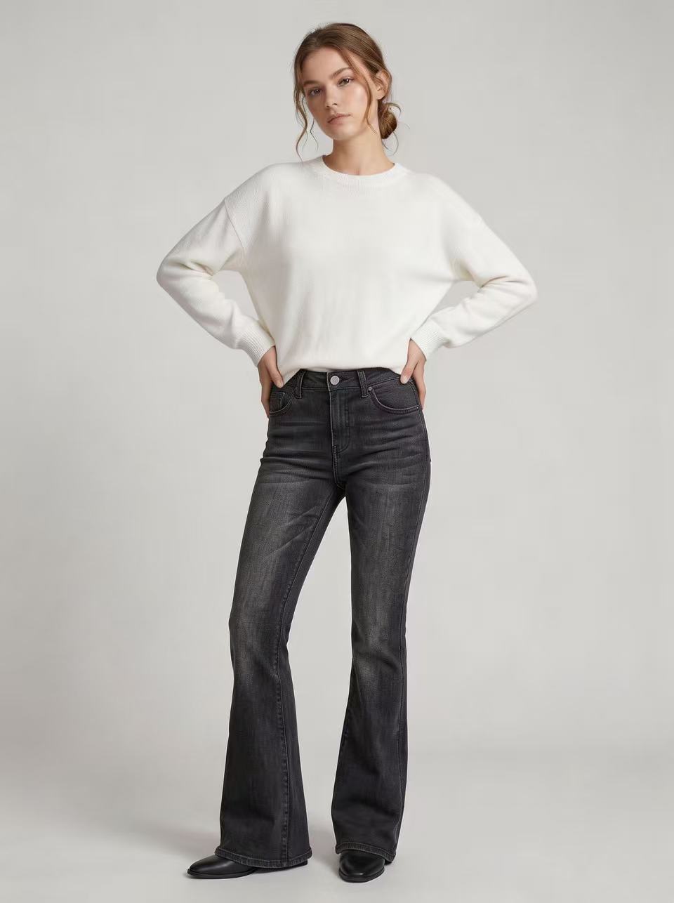 High-Waist Slim-Fit Flare Jeans: Full-Length Denim Pants