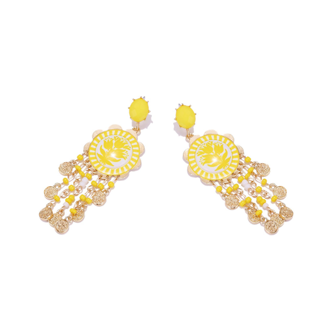 Waterfall Tassel Tulip-Print Earrings, Bohemian Statement Jewelry