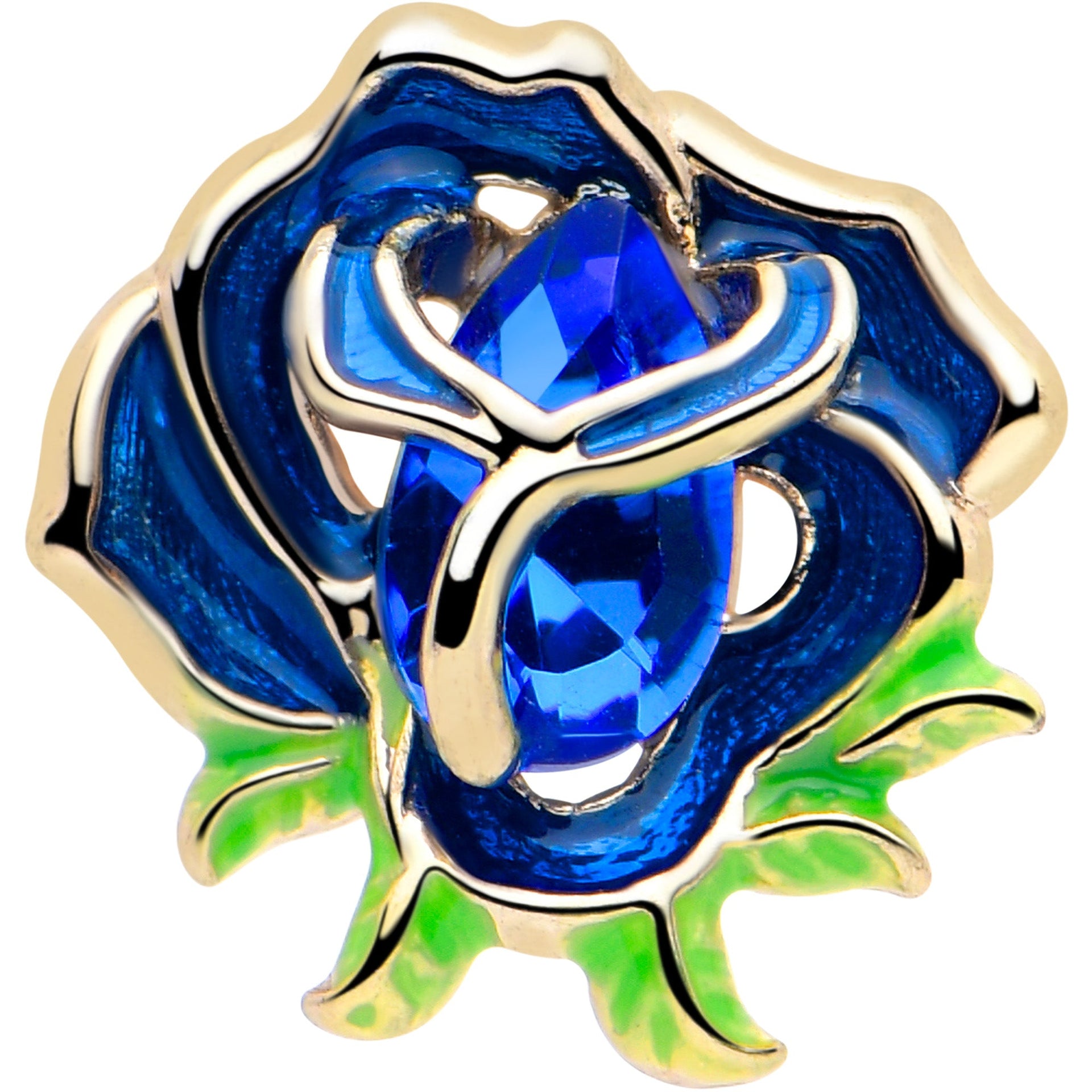 20G 7mm Deep Blue Flower L Shape Nose Ring