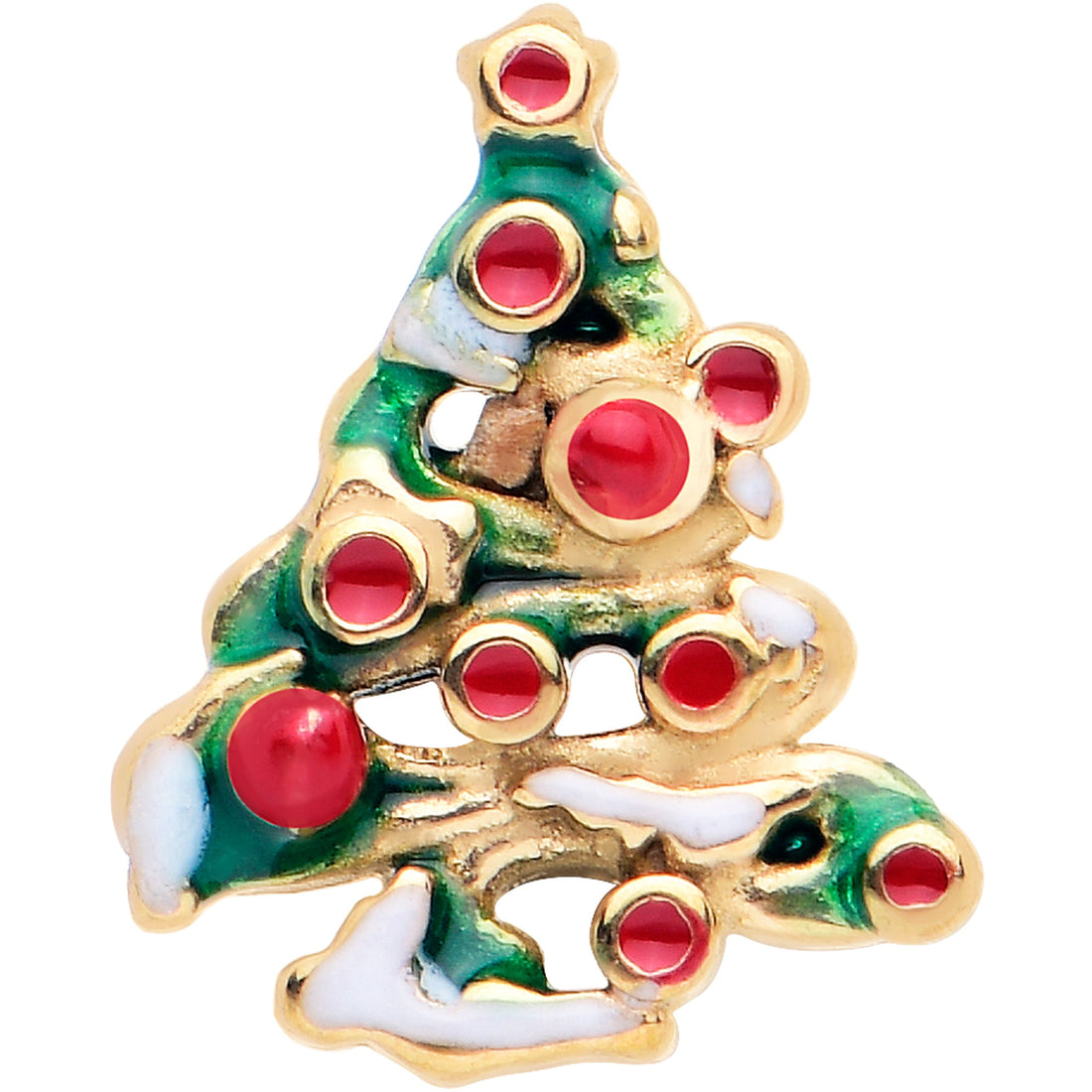 Gold Tone Snowy Christmas Tree Holiday Barbell Tongue Ring