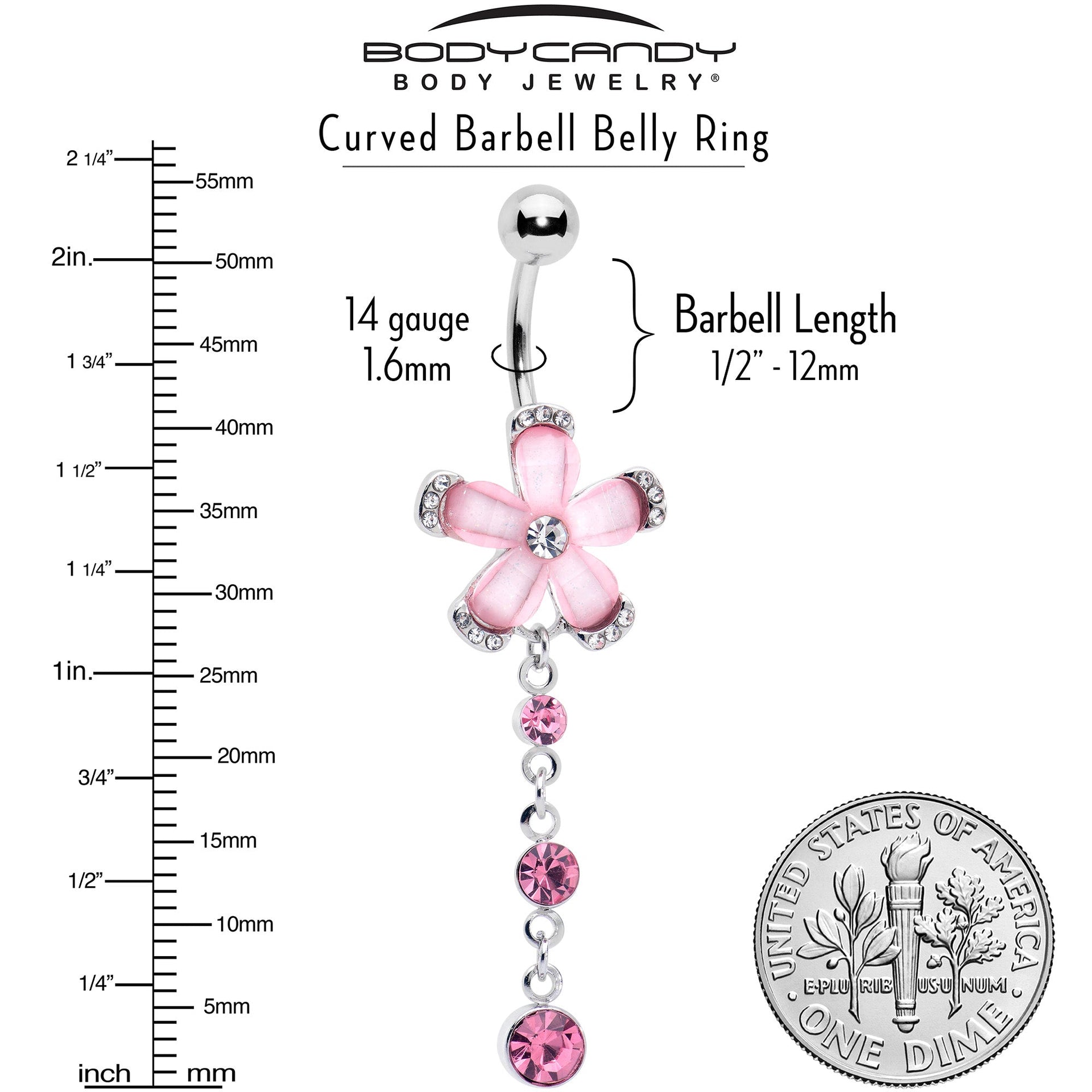 Pink Clear Gem Retro Flower Glamour Dangle Belly Ring