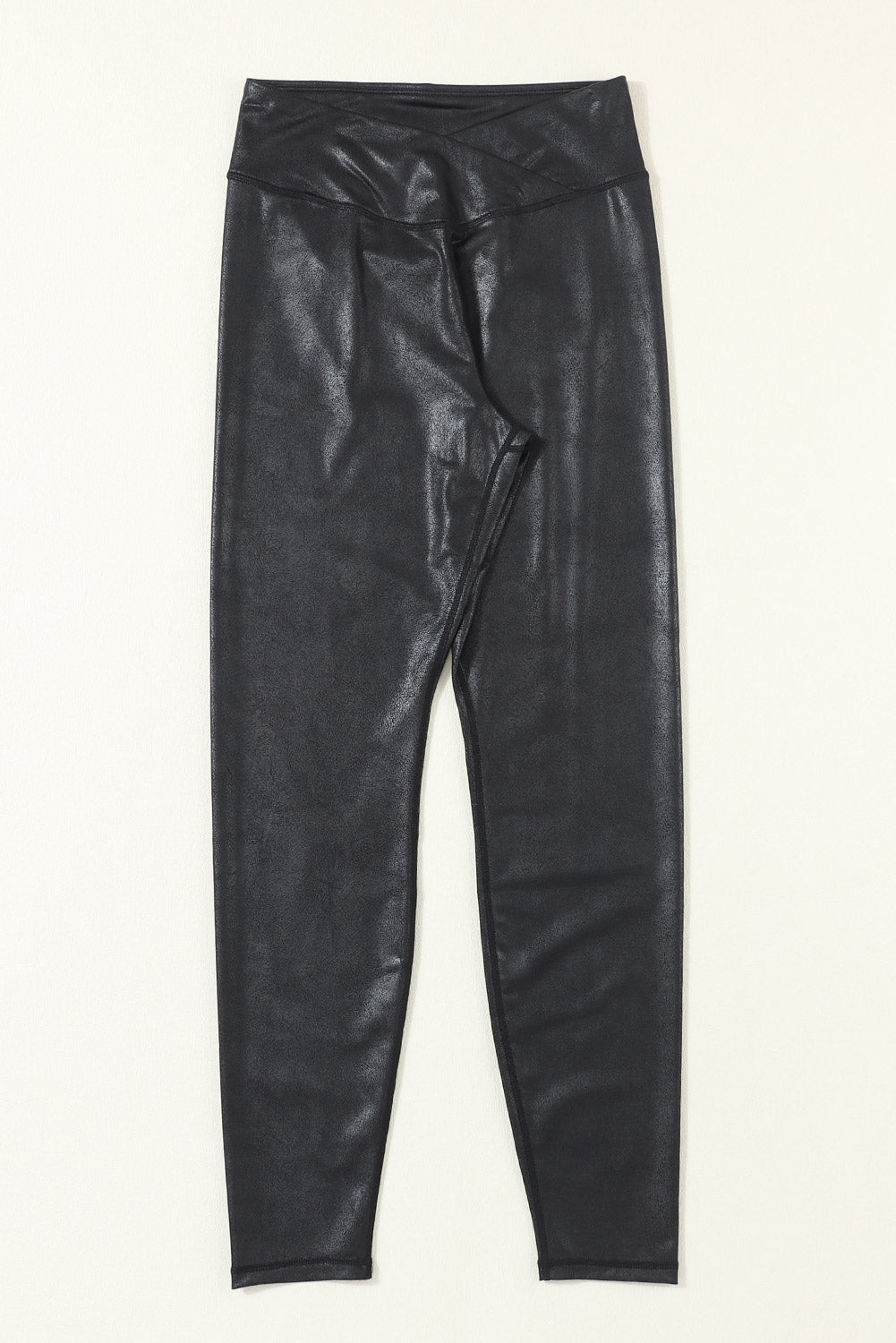 Solid Crossed Dip Waist Leather Leggings