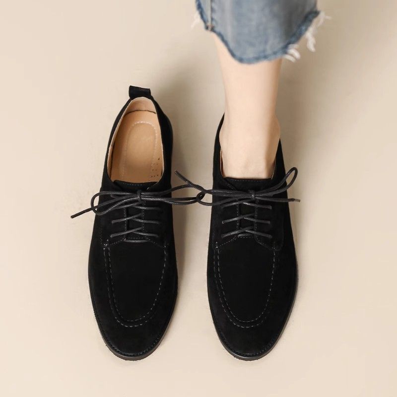 Women’s Brown Retro Deep-Mouth Suede Lace-Up Loafers