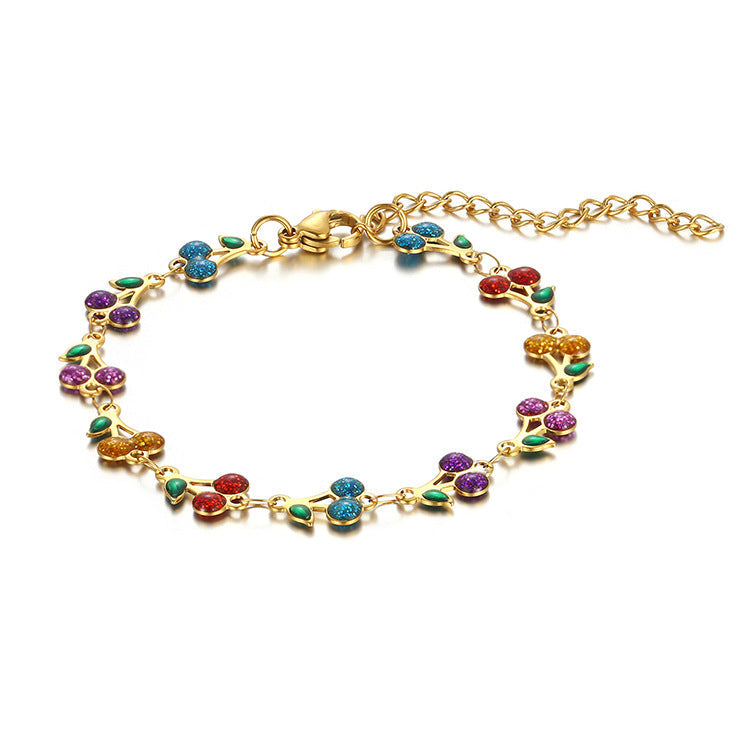Cross-Border Popular Retro Bohemian Style 14K Gold Painted Oil Dripping Geometric Bracelet Necklace Ins Stainless Steel Jewelry