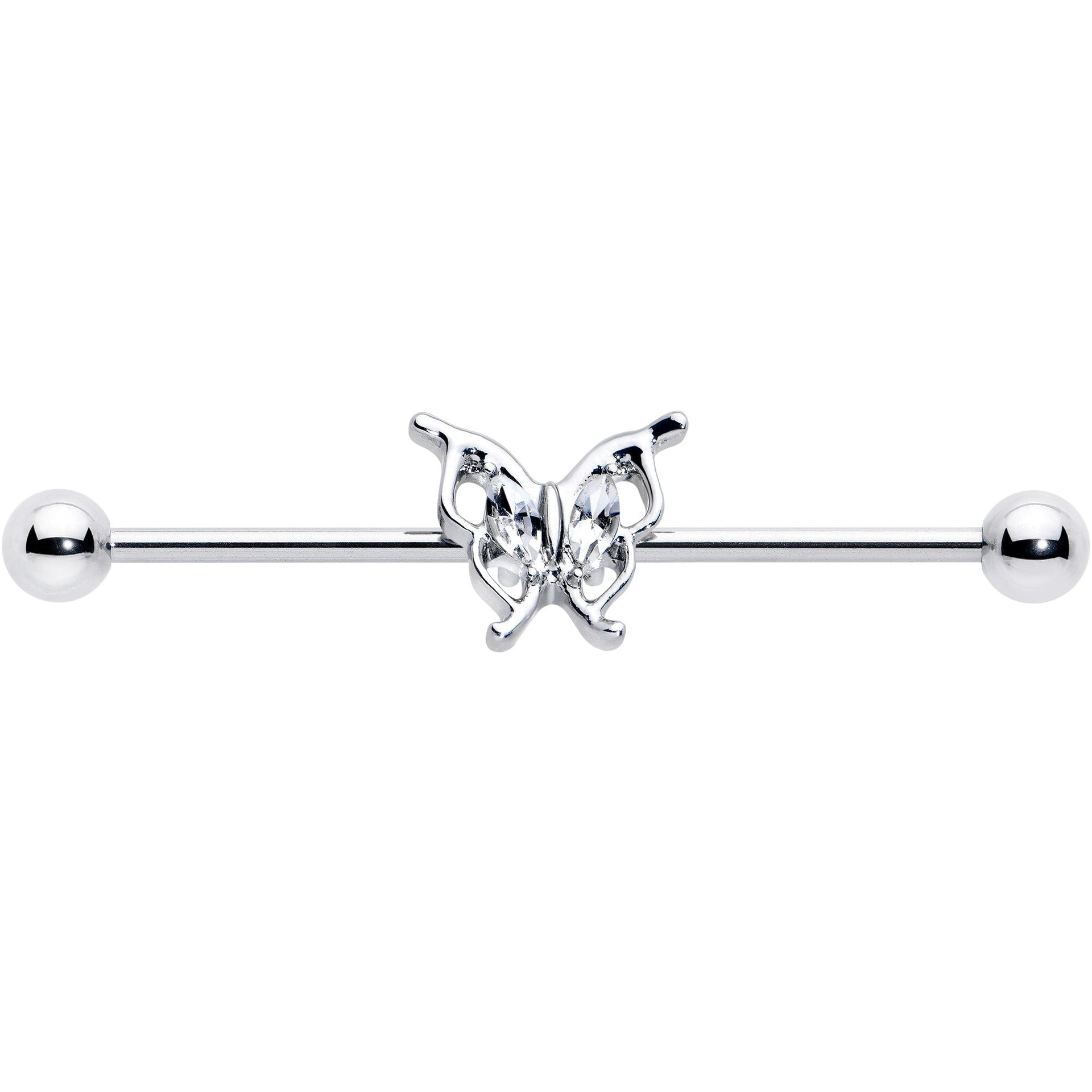 14G Clear Gem Fancy Fab Butterfly Industrial Barbell 38mm