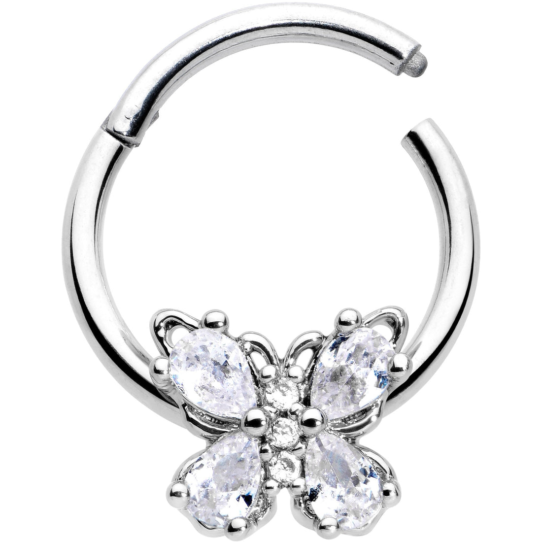 16G 3/8 Clear Gem Baroque Beauty Butterfly Hinged Segment Ring