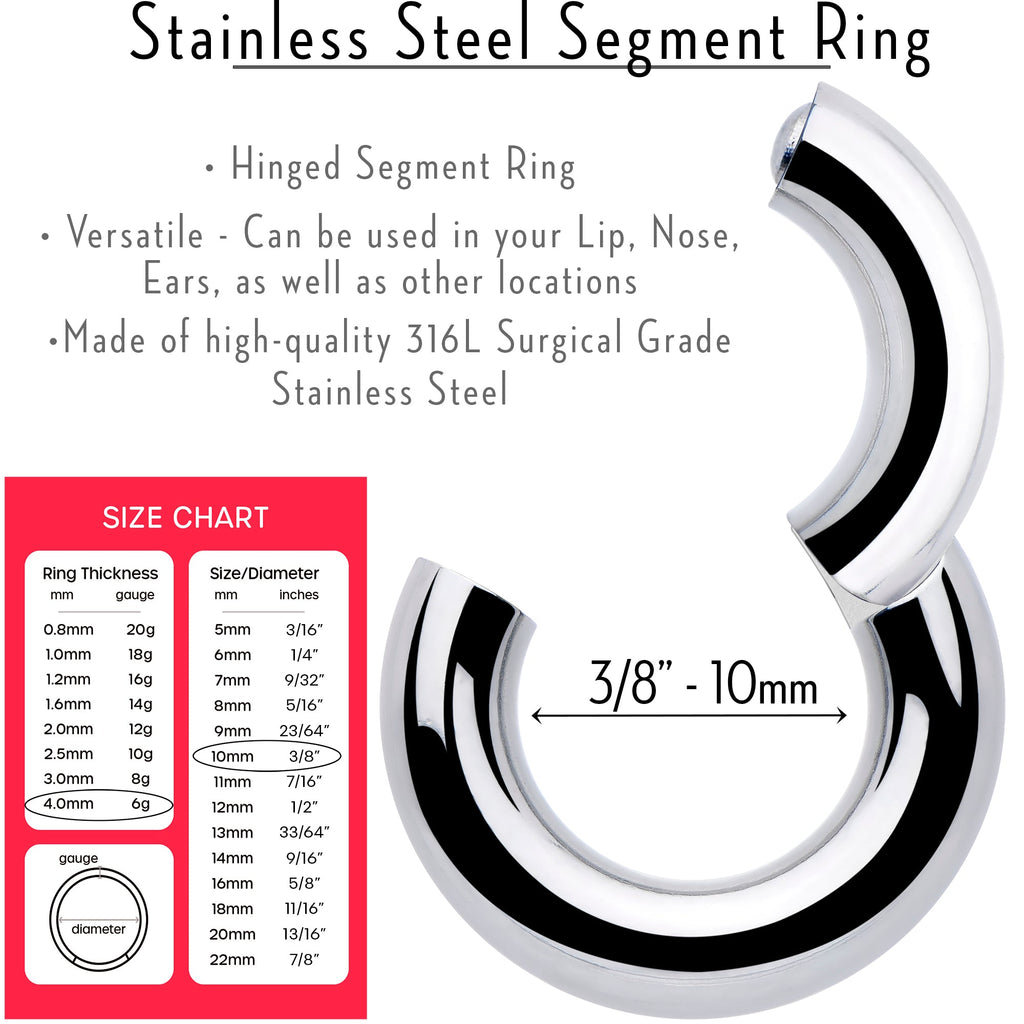 6G 3/8 316L Surgical Steel Precision Hinged Segment Hoop