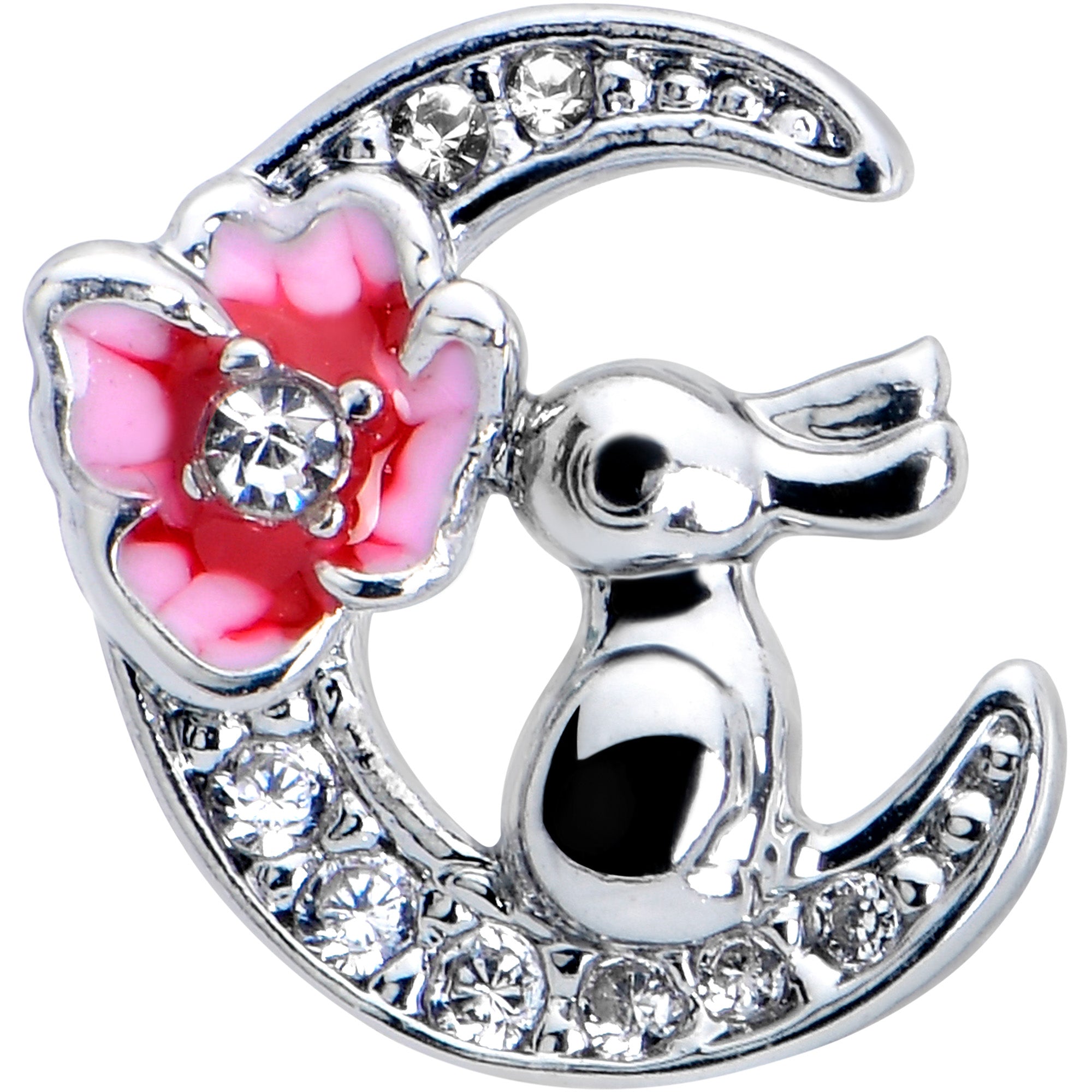 20G 7mm Clear CZ Gem Rabbit On The Moon Pink Left Side Nose Screw