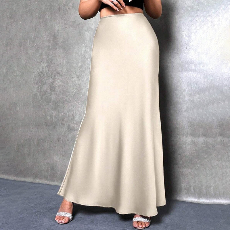 Satin High Waist Flared Midi Skirt for Weddings and Parties