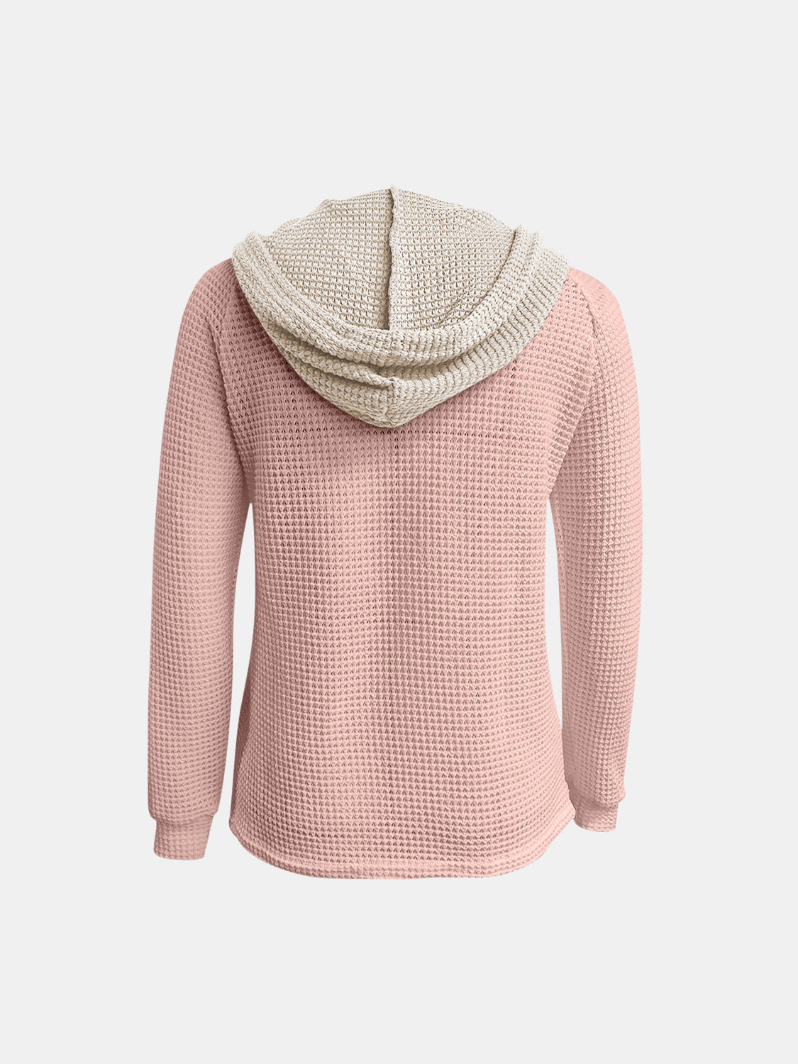 Women's Waffle-Knit Contrast Long Sleeve Hoodie with Buttons - Image 20
