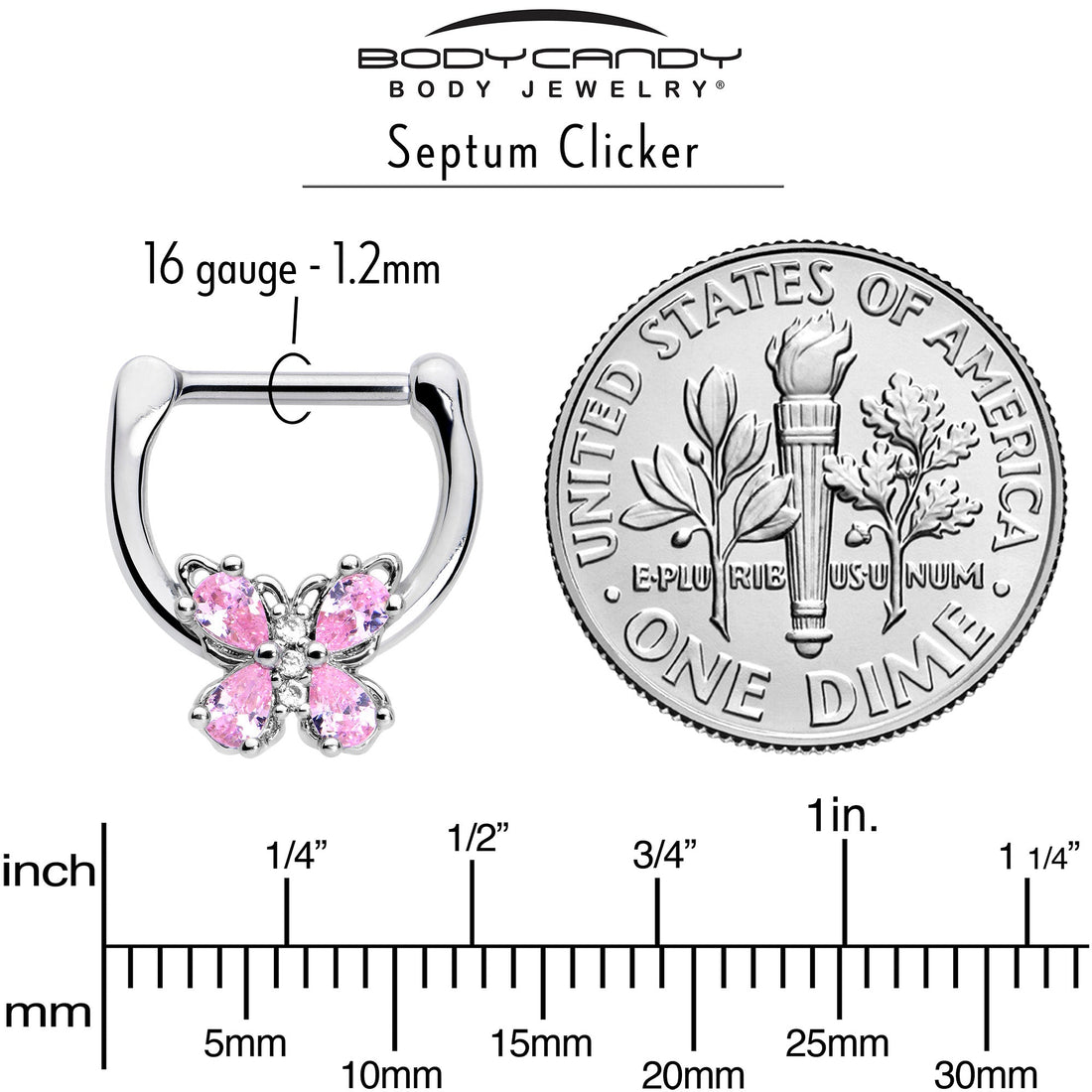 16G 5/16 Pink Gem Baroque Beauty Butterfly Cartilage Clicker