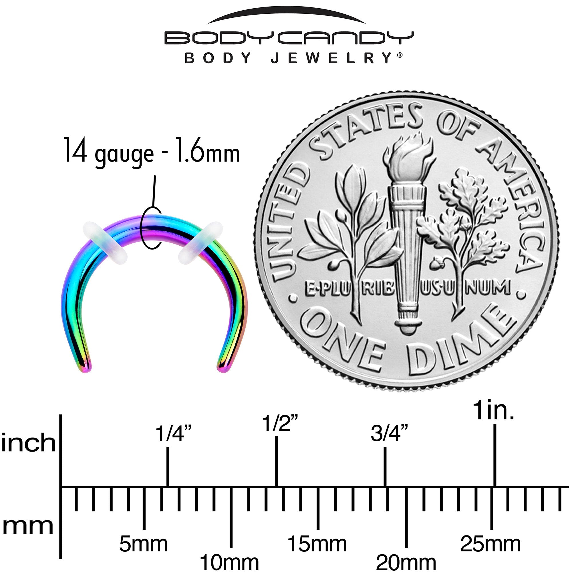 14G 5/16 Rainbow Pincher Crescent Taper