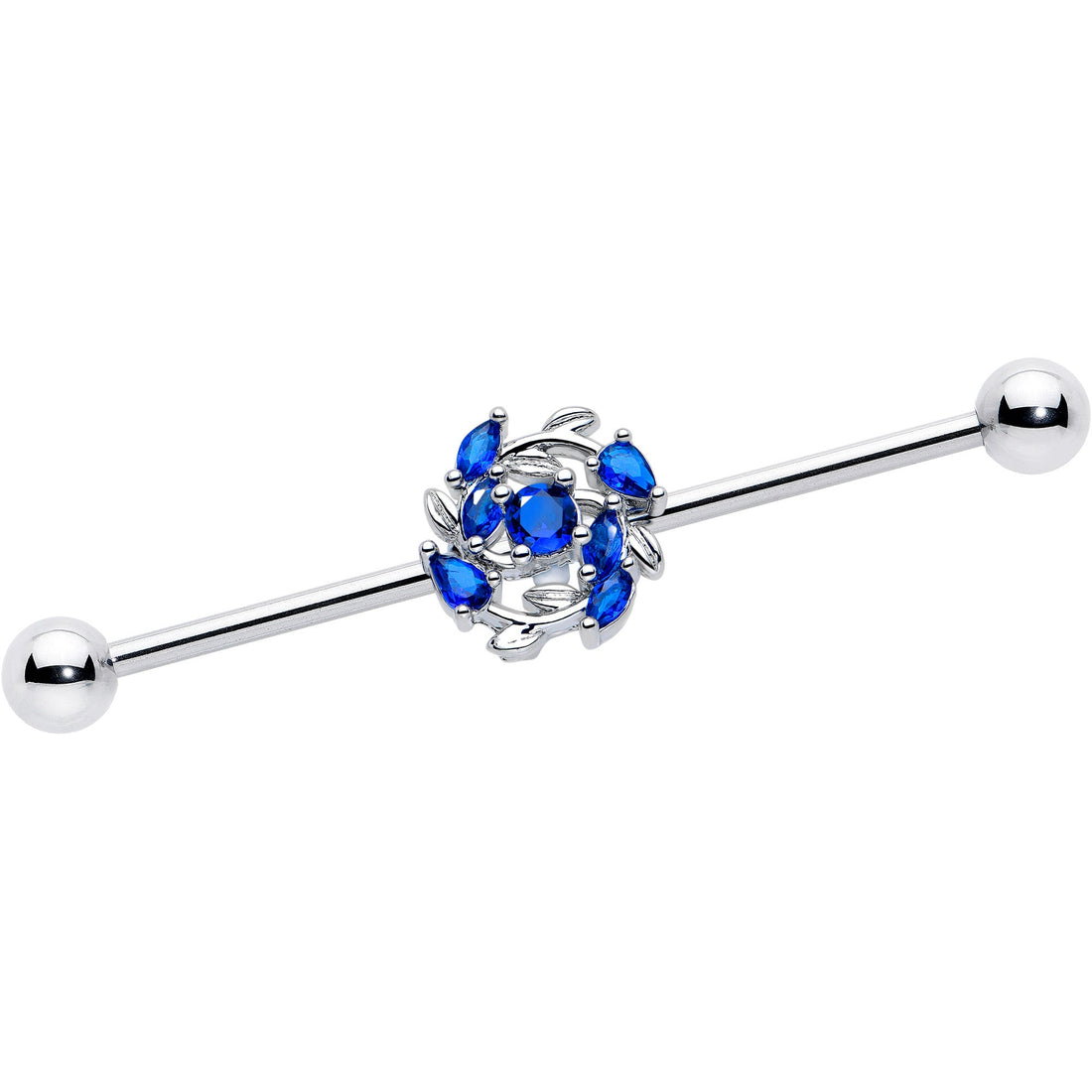 14G Blue Gem Twining Vine Industrial Barbell 38mm