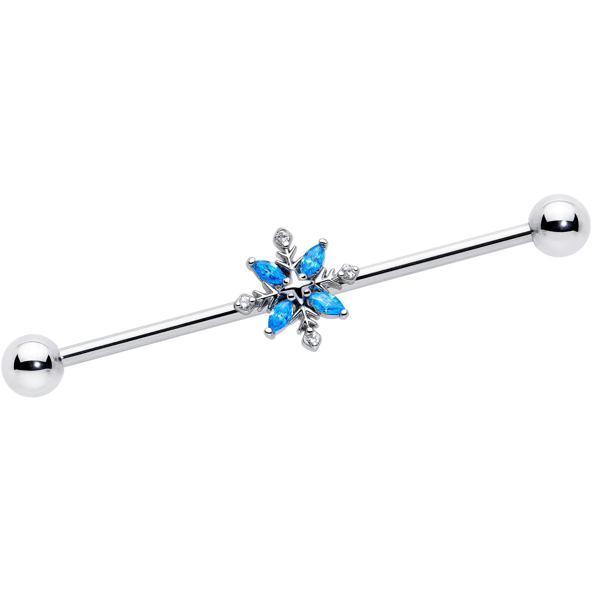 14G Blue CZ Gem Classic Flower Industrial Barbell 38mm