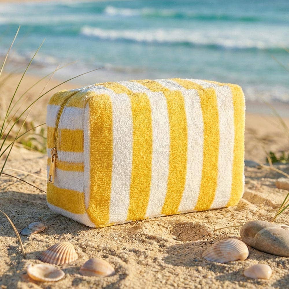 Blue Striped Terry Cloth Cosmetic Pouch