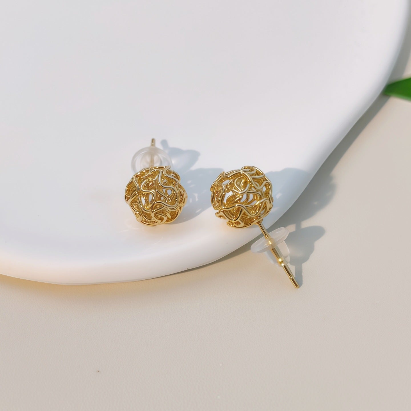 Womens Simple Gold Tone Love Knot Woven Ball Stud Earrings,Costume Earrings For Daily Party Gift Wear