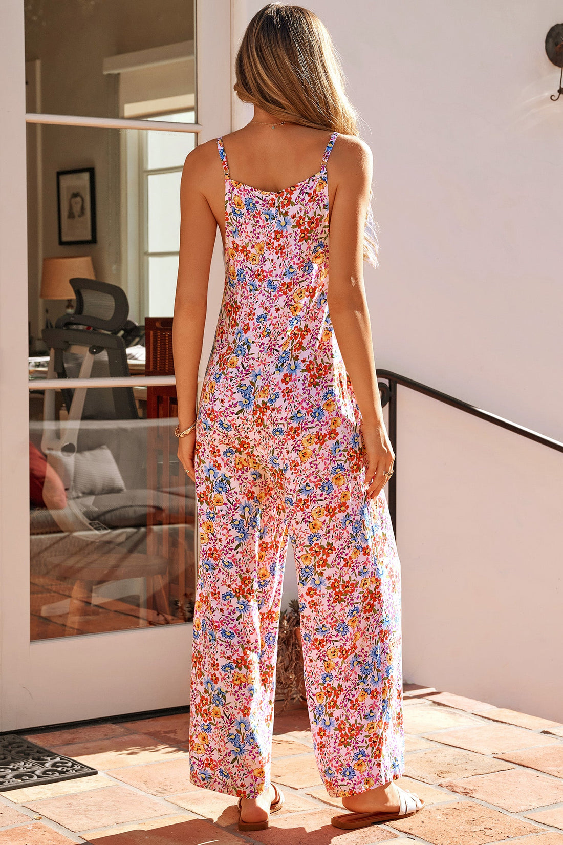 Journi Floral Spaghetti Strap Loose Shift Jumpsuit
