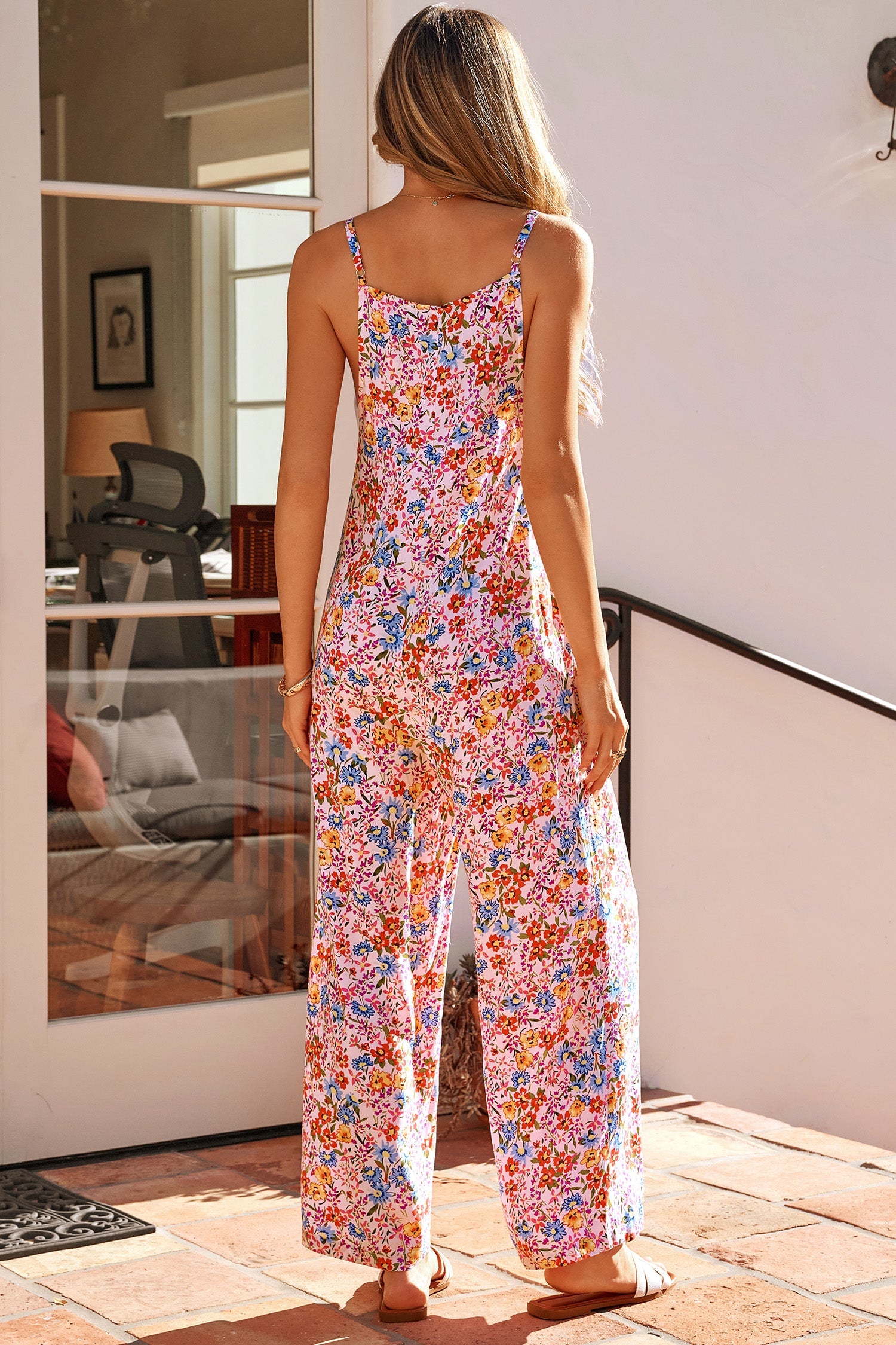 Journi Floral Spaghetti Strap Loose Shift Jumpsuit