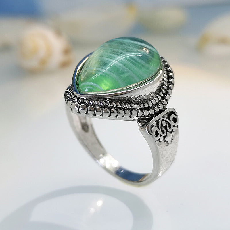 Retro Minimalist Gemstone-Inlaid Womens Ring