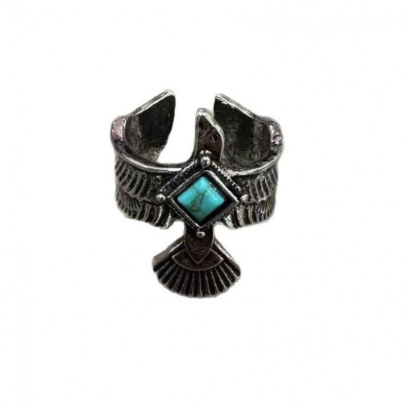 Creative Eagle Open Ring Inlaid With Turquoise