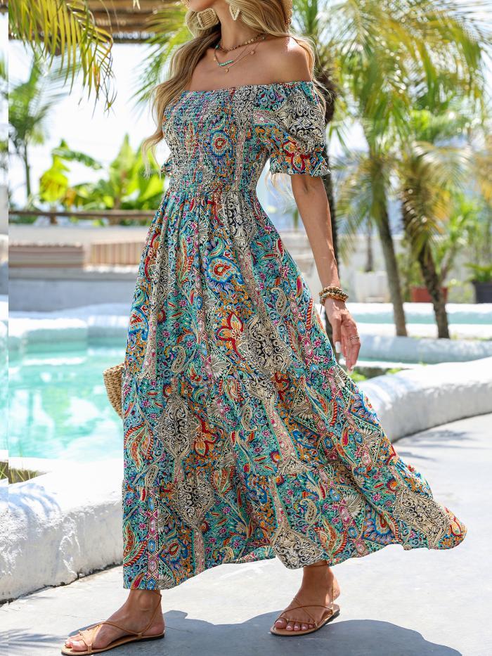 Women’s Paisley Off-Shoulder Smocked Maxi Dress - Image 9