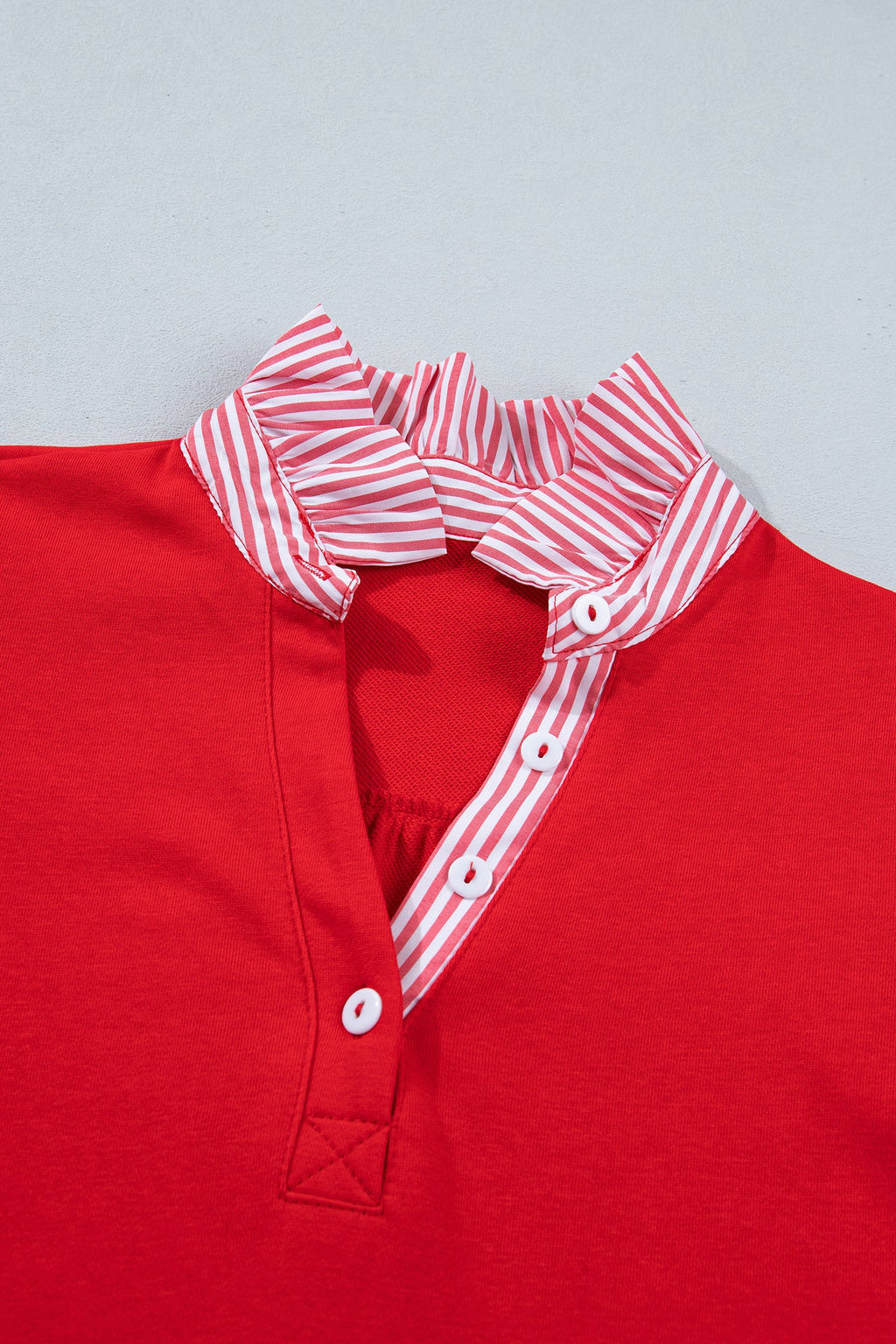 Stripe Frilled Collar Short Sleeve Blouse with Puff Sleeves