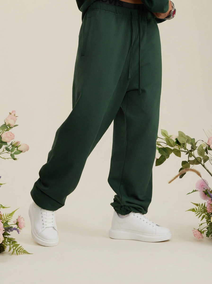 Heavyweight 440 GSM Cotton Joggers in Green - Relaxed Fit