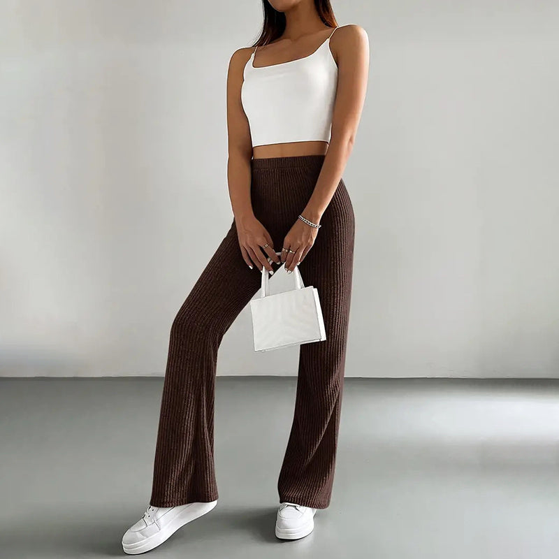 Women's Solid Rib-Knit Pull-On High-Waisted Jogger Pants - Image 10