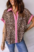 Leopard Contrast-Trim Short Sleeve Shirt