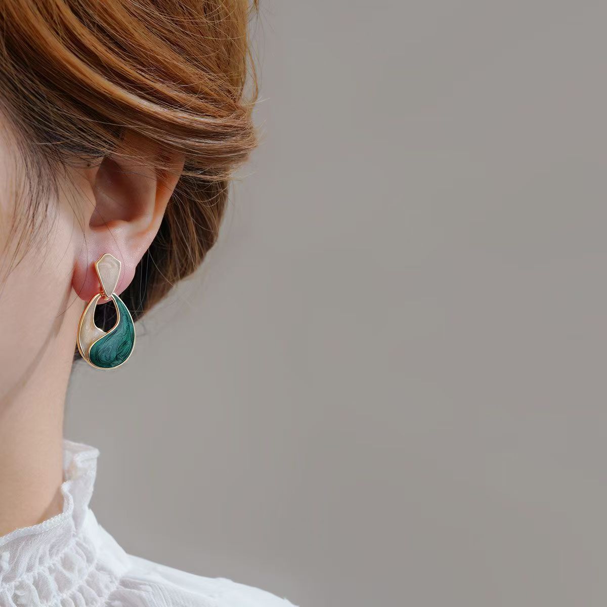 Blue Water Drop Stud Earrings Elegant French Hepburn Style Jewelry