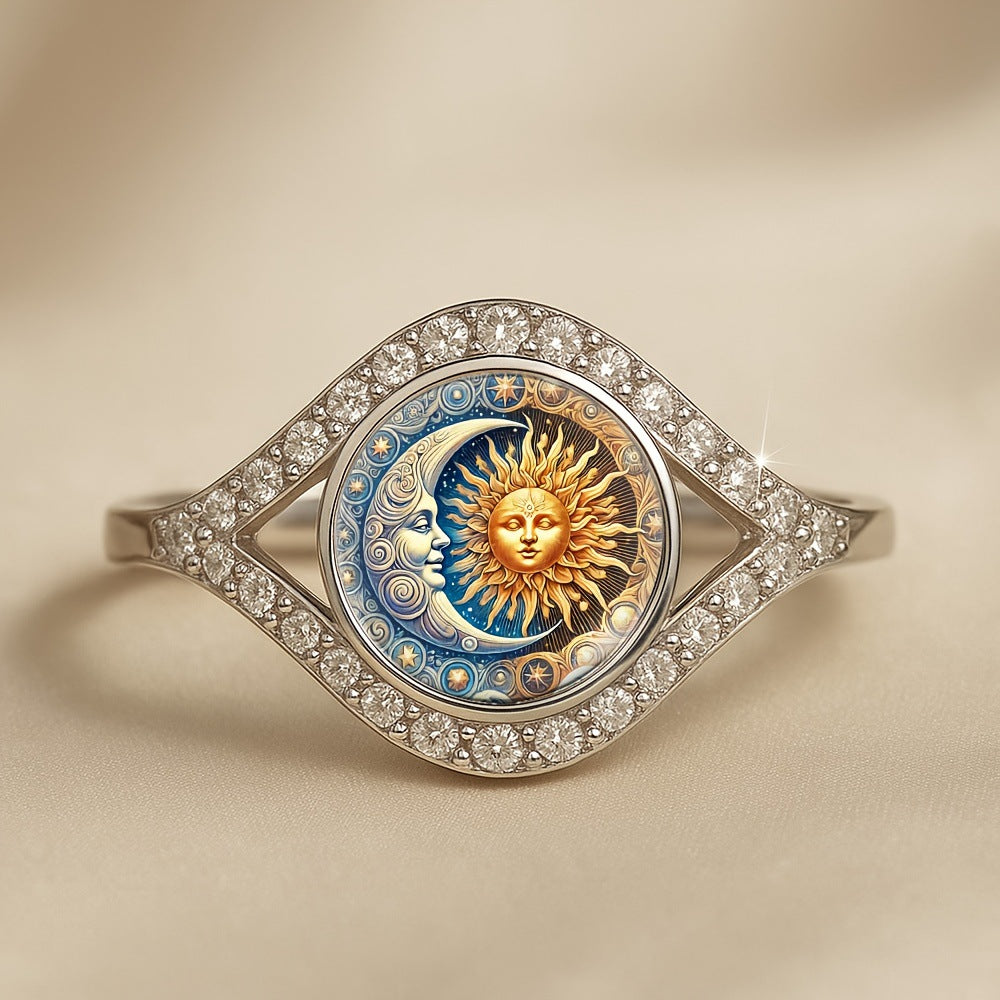 European And American Sun And Moon Diamond Couple Ring Bohemian Valentine's Day Gift Index Finger Ring Opening Adjustable Ring