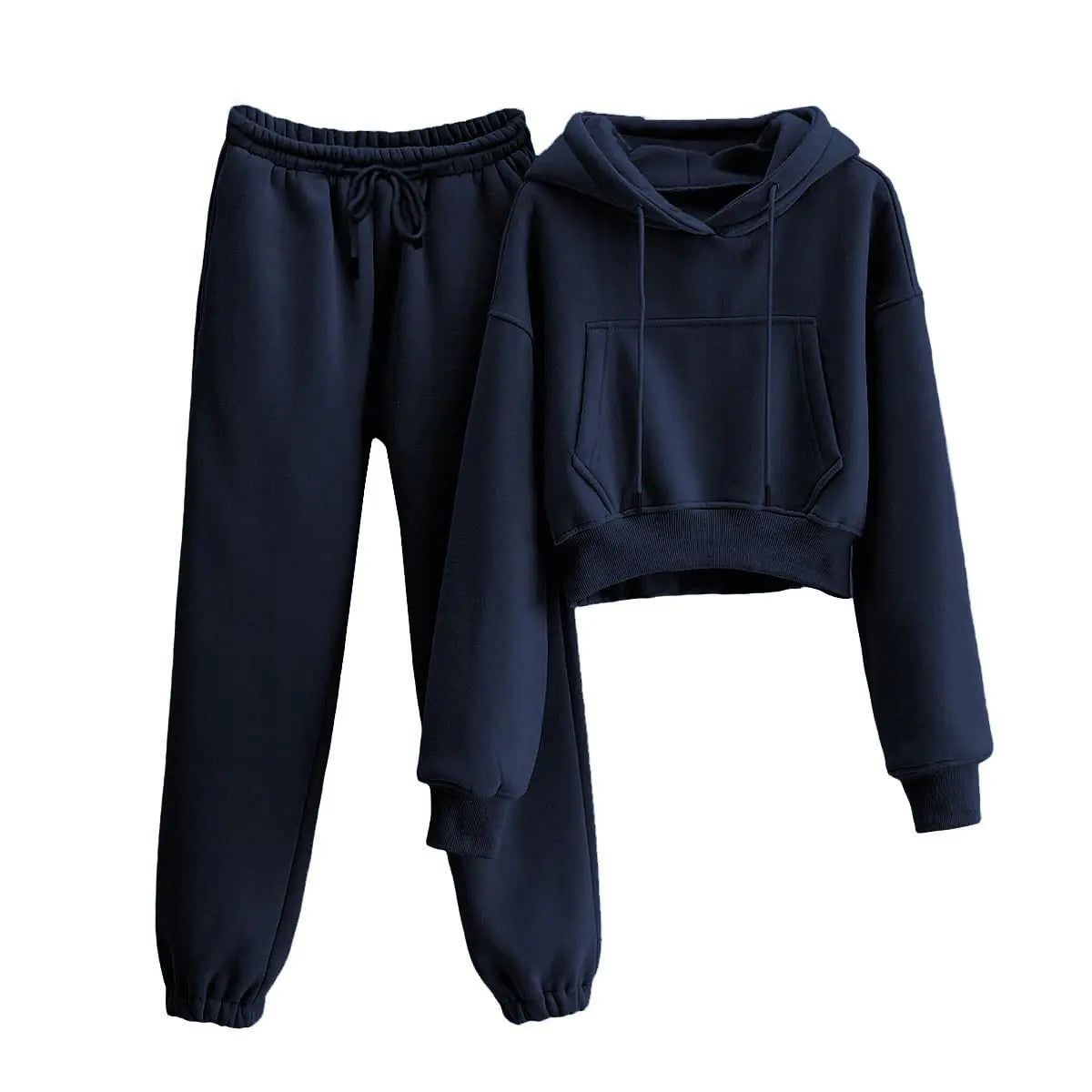 VATEAMI Womens Fleece 2 Piece Outfits Sweatsuit Crop Hooded Pullover Sweatshirt Top Jogger Sweatpants Tracksuits Set (Navyblue-M)
