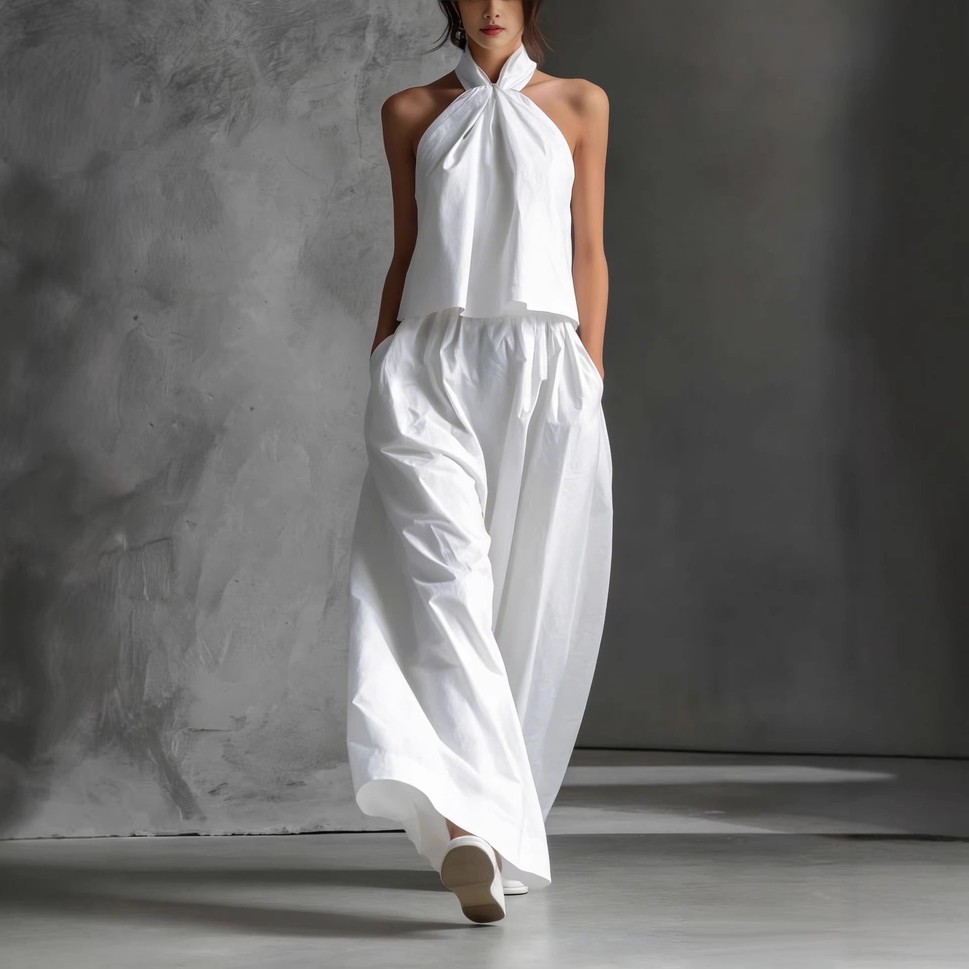 Women's Halter Neck Top and Wide Leg Pants Two Piece Set - Image 2