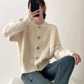 Gentle Cable Knit Cardigan for Women - Soft Round Neck Sweater - Image 6