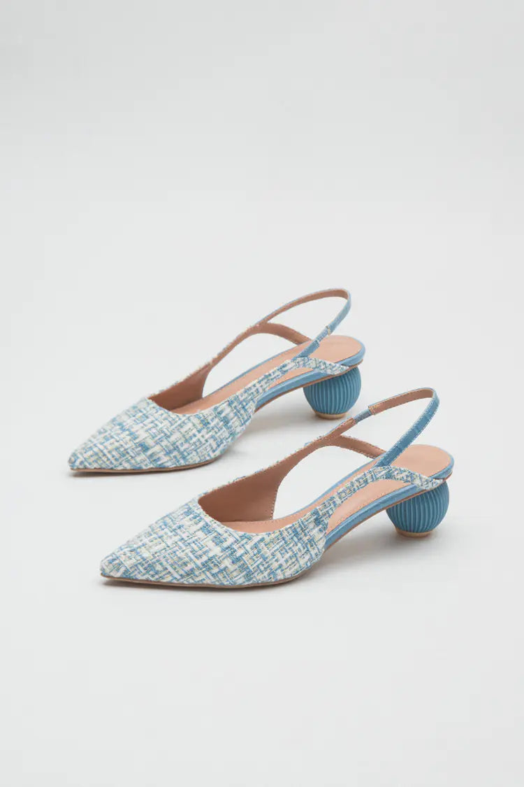 Tweed Slingback Heels with Sculptural Round Heel - Image 2