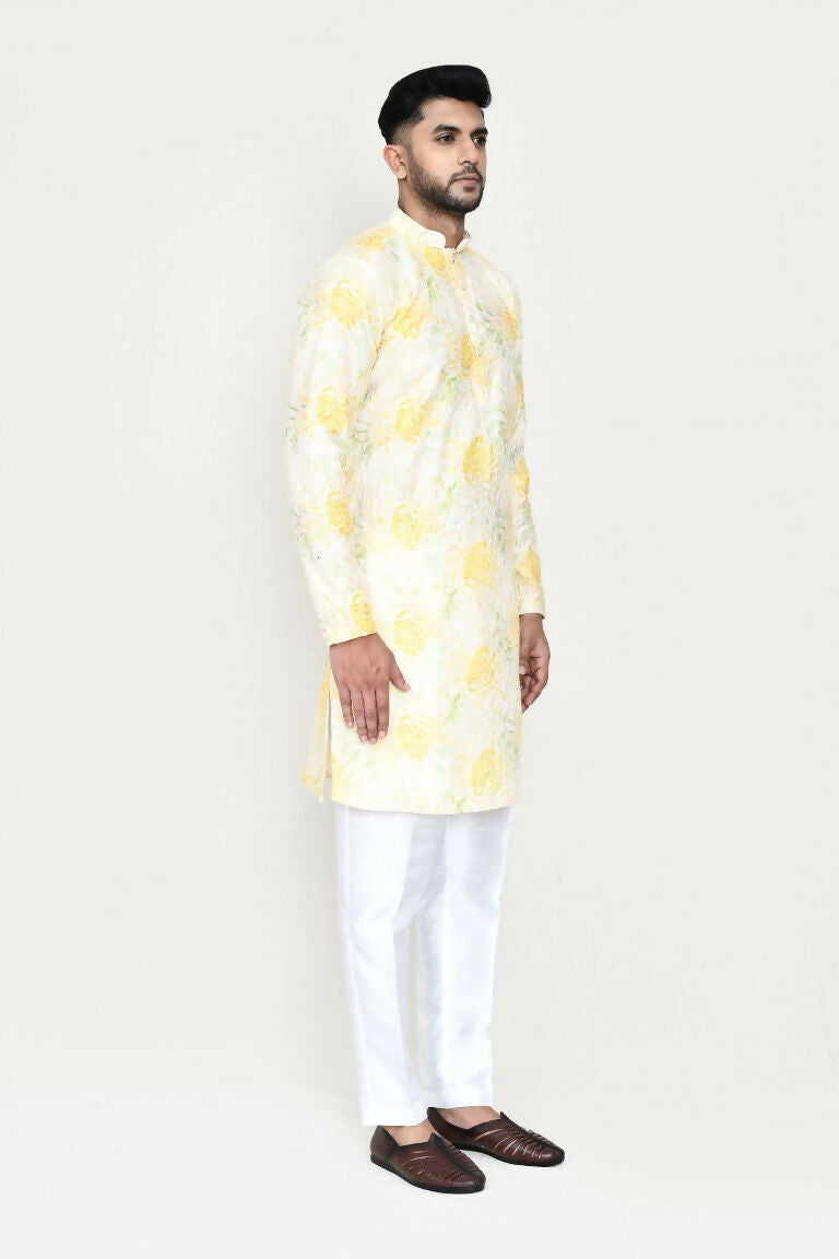 Yellow Rayon Digital Print Kurta with Straight Fit Pant