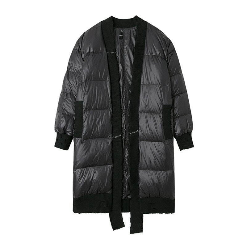 Women's Harajuku Loose Fit Black Spliced Puffer Parka Jacket - Image 8