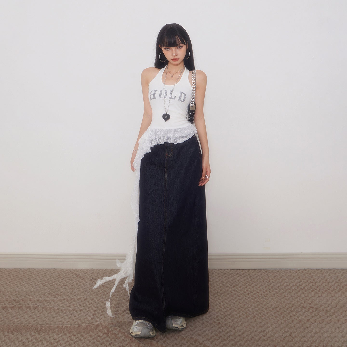 Women's High-Waisted Denim Maxi Skirt Dark Wash Slim Fit Long - Image 3