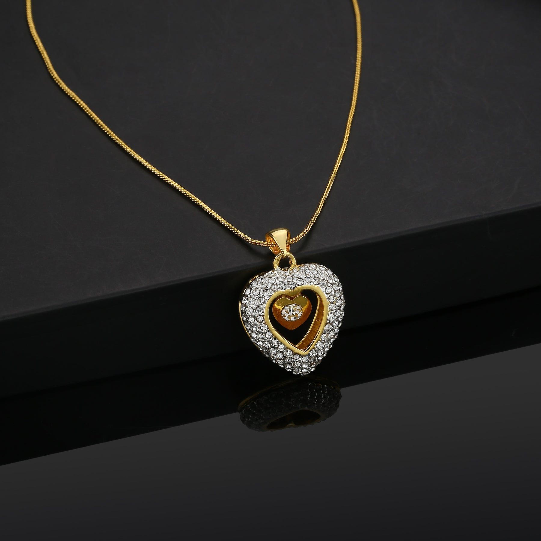 Gold-polished heart pendant necklace with Austrian crystals for girls