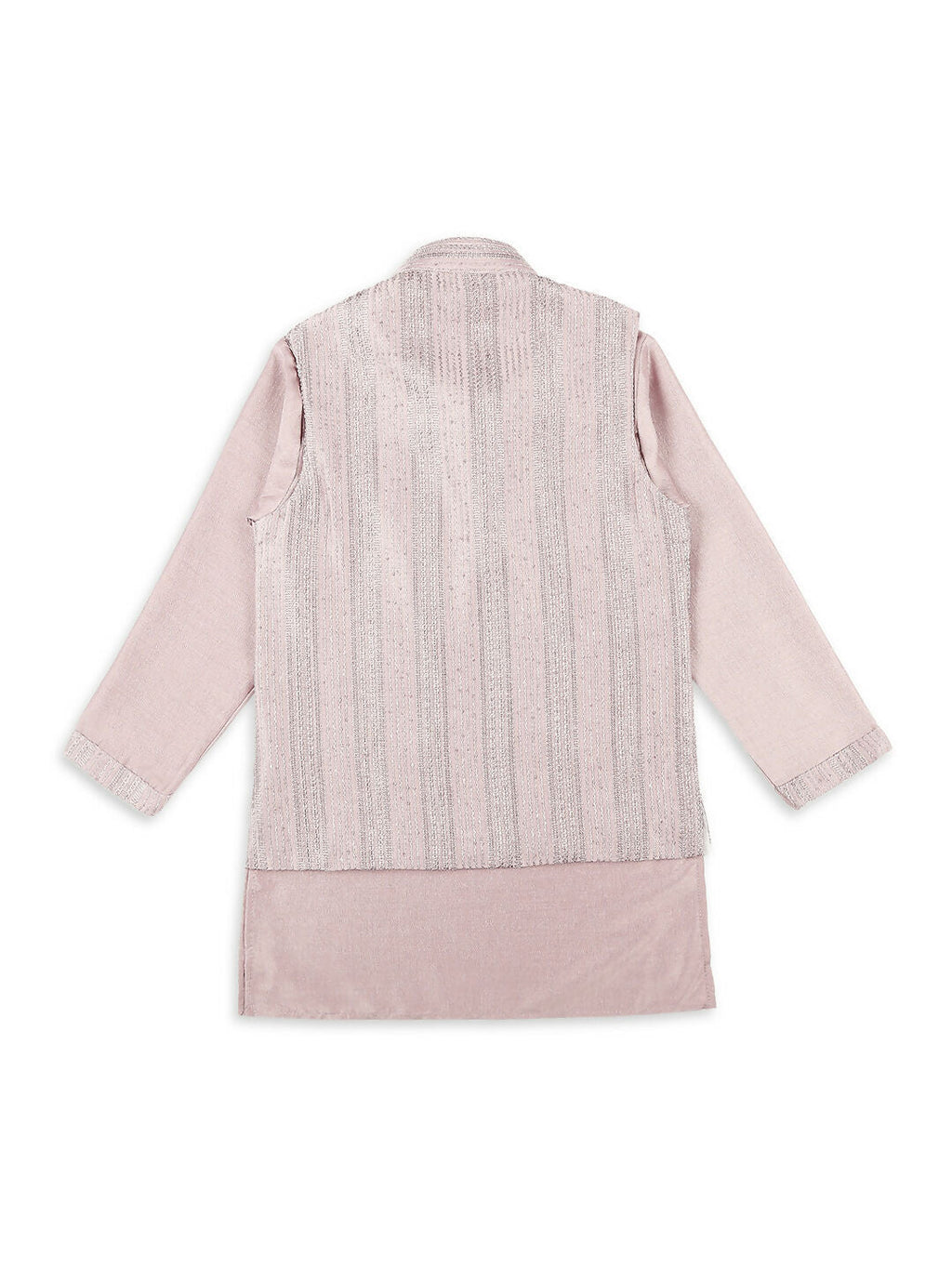 Boys Pink Embroidery Sequence Kurta Pyjama Set with Nehru Jacket