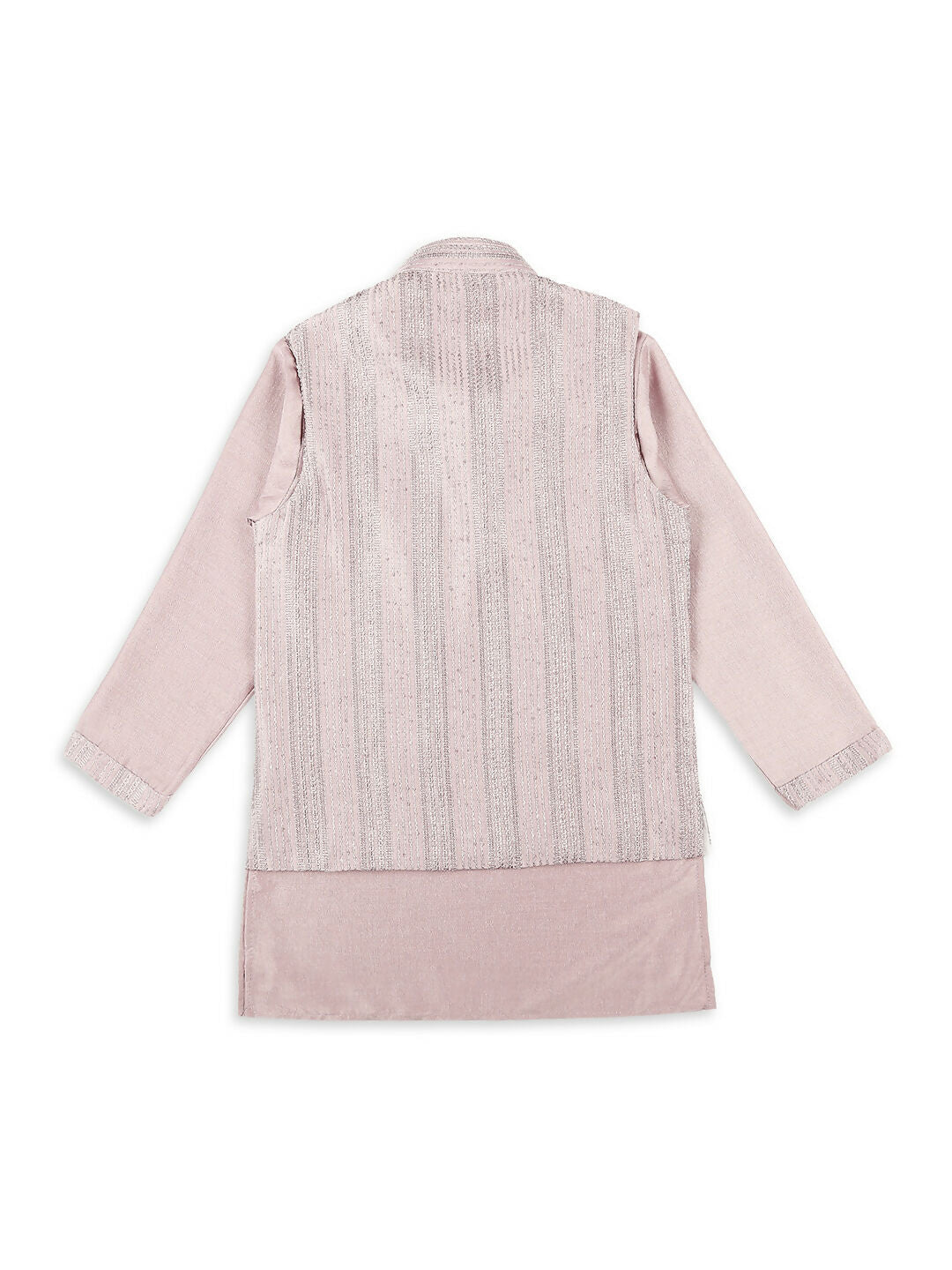 Boys Pink Embroidery Sequence Kurta Pyjama Set with Nehru Jacket