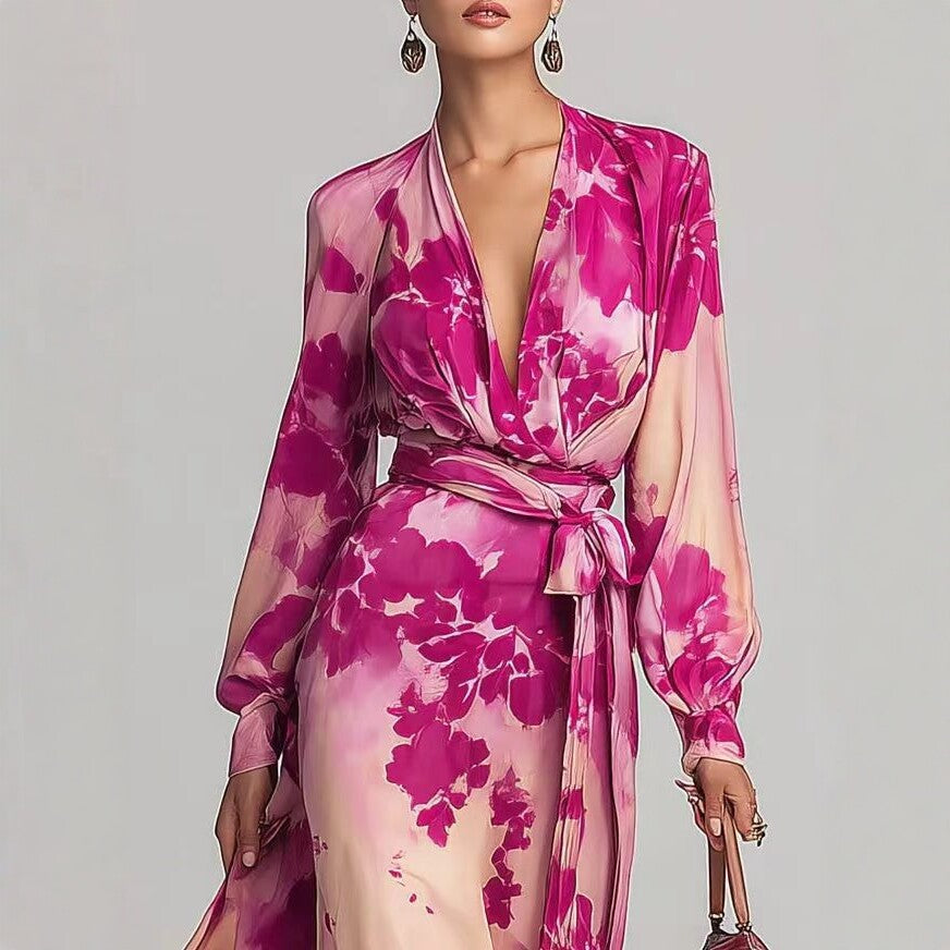 Floral Print Chiffon Tie-Up Maxi Dress - Romantic Fairy Dress