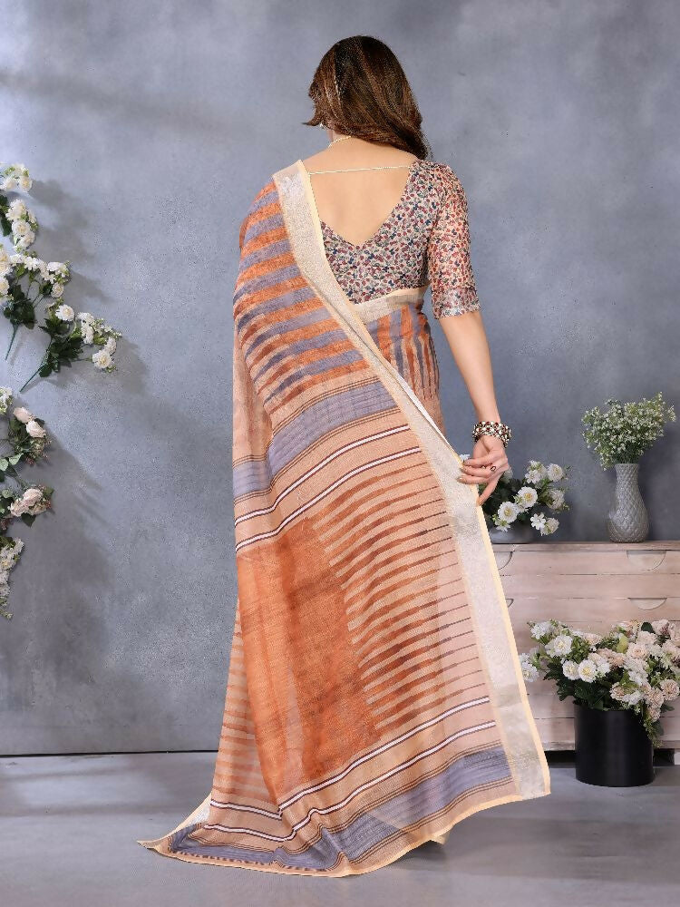 Brown Handloom Linen Cotton Saree with Earthy Charm