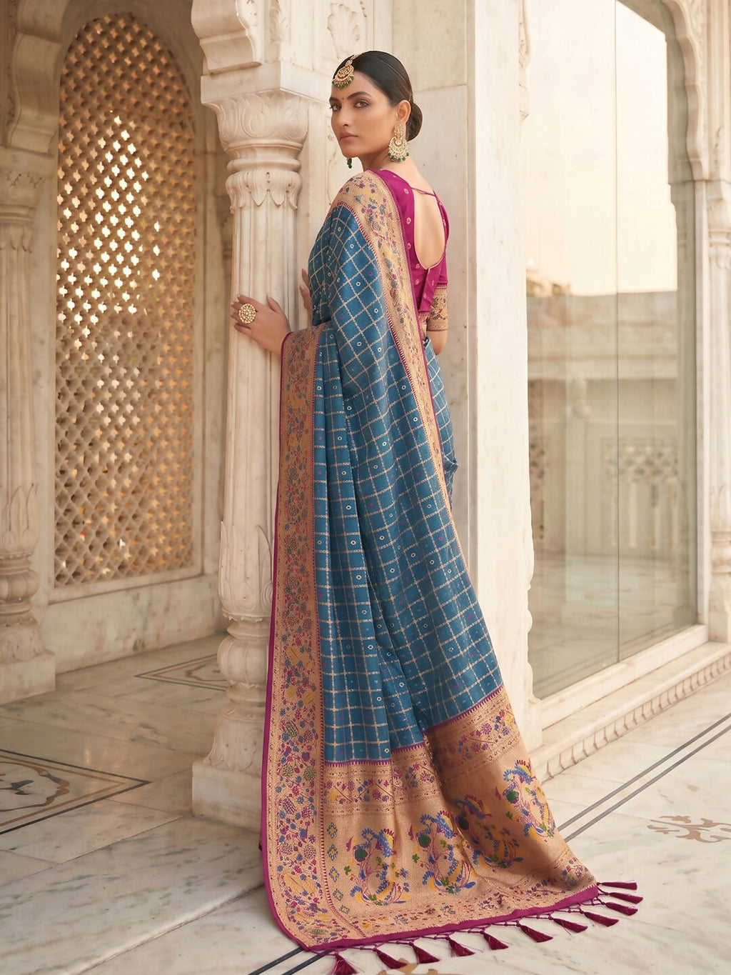 Blue Banarasi Silk Blend Saree with Rich Traditional Appeal