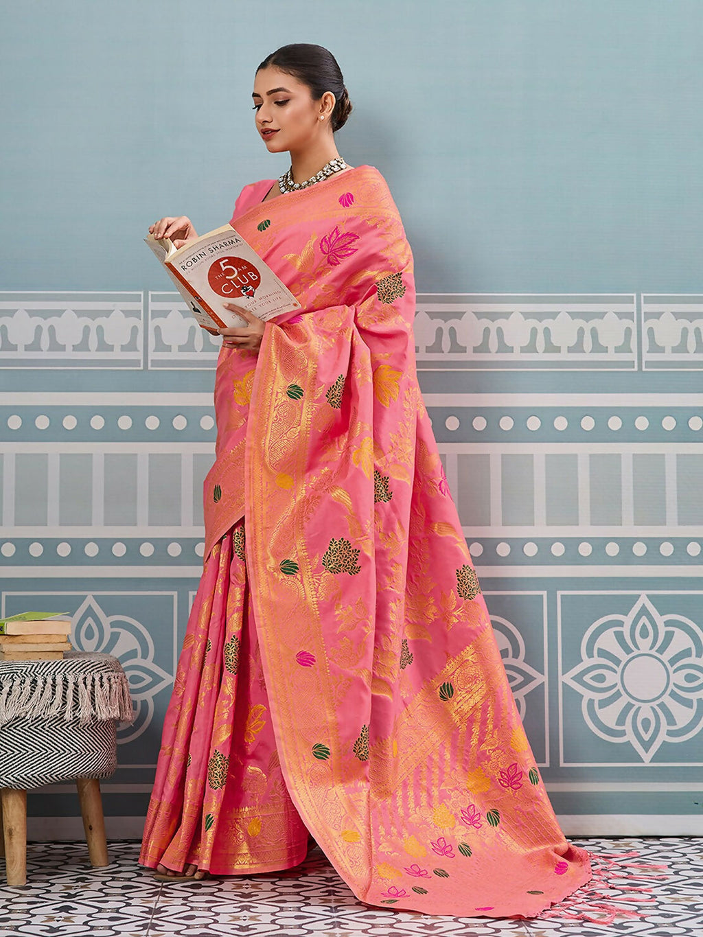 Gajari Silk Saree with Matching Silk Blouse