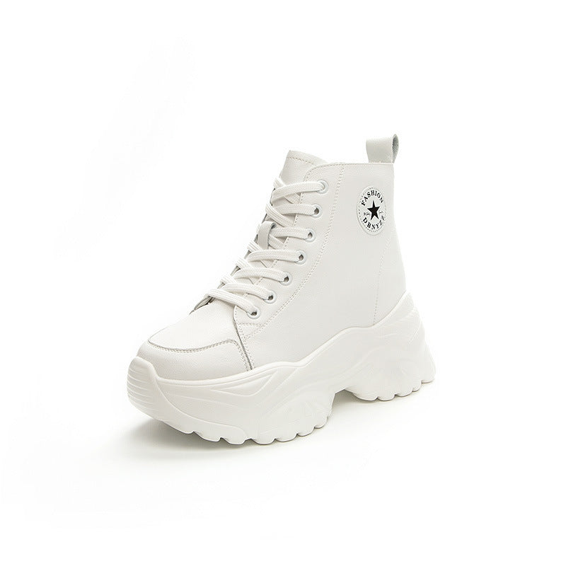 Women's Chunky Platform High-Top Sneakers in White & Black - Image 5